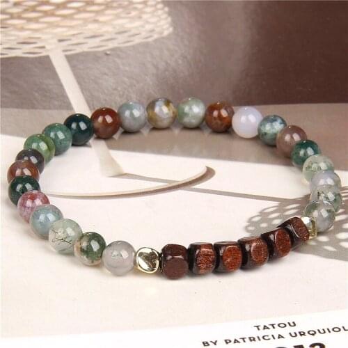 6MM Natural Stone Bracelet Cube Wood Indian Agates African Turquoises Labradorite Beads Bracelets For Women Men Handmade Jewelry