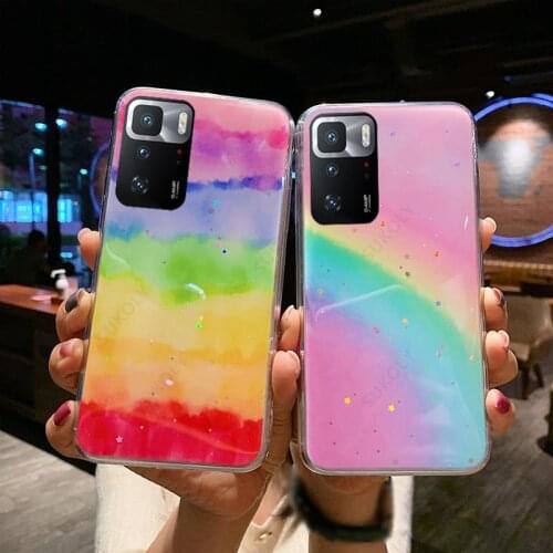 For Xiaomi Redmi Note 10 4G 8 9 Pro 9S 9A 9C K20 Pro Mi 10T Lite Poco M3 CC9 Colorful TPU Case Cover Rainbow Glitter Phone Back