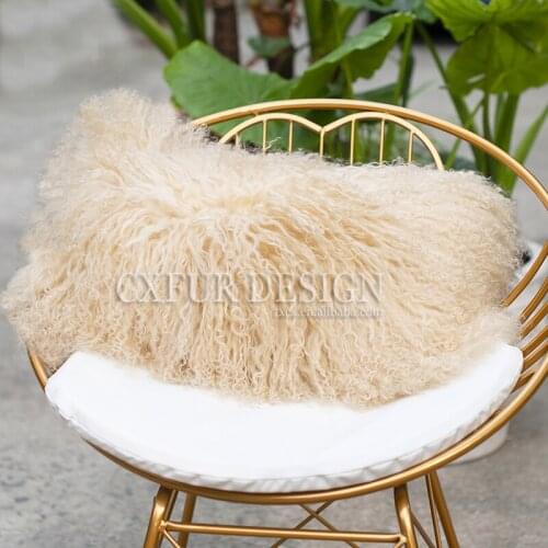 CX-D-01K Home Decor Sofa Seat Cushion Real Mongolian Lamb Fur Cushion Cover
