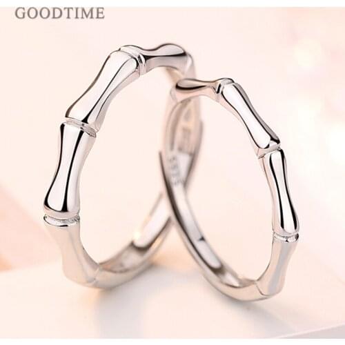 Fashion 100% Real 925 Sterling Silver Rings Wedding Bridal Ring Couple Jewelry Bamboo Shape Adjustable Ring Engraved Girl Gift