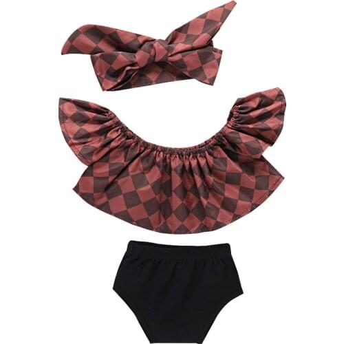 2019 Popular Styles Baby Children with 3 Pieces Plaid Shoulder Girl Set