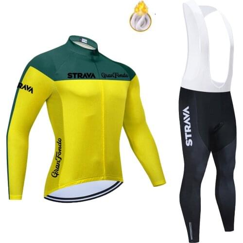 Portugal Winter Thermal Fleece STRAVA Cycling Jersey Long Sleeve Jerseys Cycling Bib Pants Set Bike Bicycle Cycling Clothes