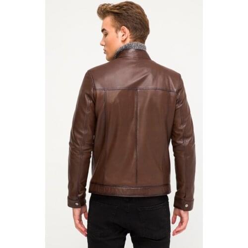 Brown Genuine Men 'S Leather Jacket 2021 Soft Leather Male Coat Luxury Design Leather Mens Jacket Модная мужская кожаная куртка