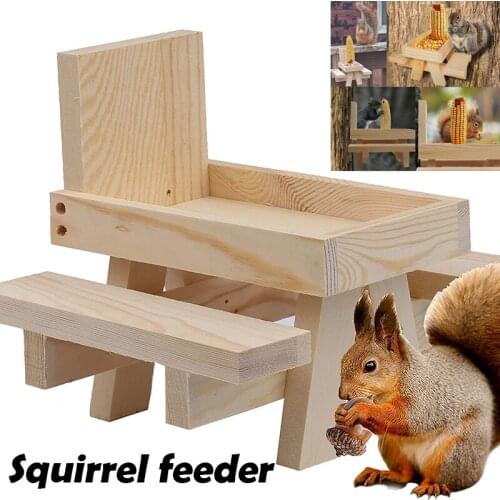 Squirrel Feeder Durable Outdoor Indoor Picnic Table Cute Pets Wooden Food Storage Tools for Squirrel Lovers C1