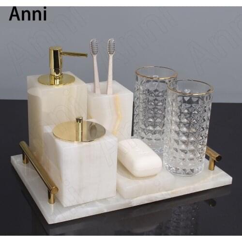 Creativity Natural Marble Bathroom Accessories Set European Modern Five Piece Set Shower Accessories Restroom Wash Set Organizer