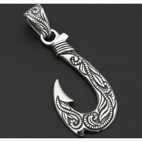 LINSION 925 Sterling Silver Fish Hook Mens Biker Rock Punk Pendant 8P011