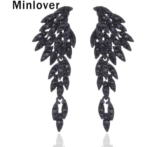 Minlover Black Crystal Angel Wing Drop Earrings for Women Korea Eagle Animal Bridal Wedding Earrings Female 2019 Jewelry MEH209