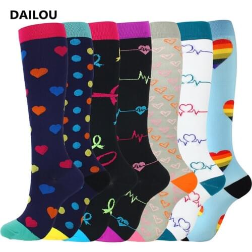 Running Sports Men Women Socks Cycling Compression Socks Happy Funny Dot Love Striped Long Socks Nylon Nursing Compression Socks