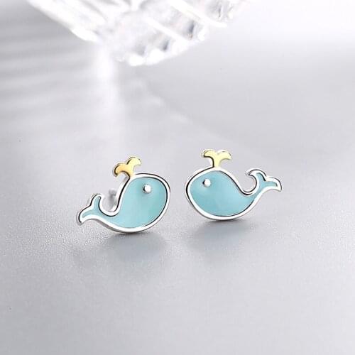 New Arrival 925 Sterling Silver Animal Whale Stud earrings For Women Korean Dolphin Earring Party Gifts Fine Jewelry