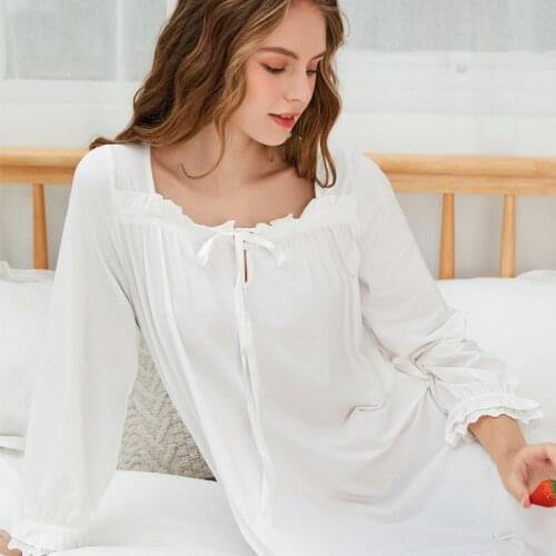 Autumn Women Cotton Nightgowns Long-sleeved Princess Sleepwear Plus Size Loose Court Pyjamas Dress Lace Sleepshirts Home Clothes