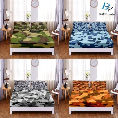 Customize Queen King Size Elastic Band Bed Sheet 1pc 3D Print Camouflage Pattern Fitted Sheet Home Bedroom Decoration