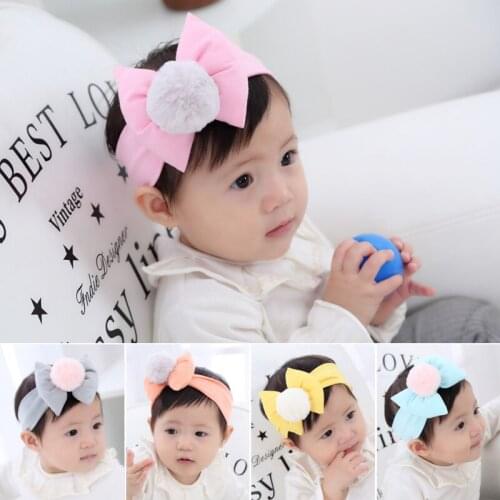 Boutique 10Pcs Fashion Cute Fur Pom Pom Bow Tie Headbands Solid Bowknot Soft Hairbands Princess Headwear Winter Hair Accessories