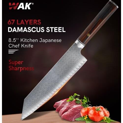 WAK Professional Damascus Chef Kitchen Knife VG10 67Layers Damascus Steel Blade For Slicing Utility Knives Kitchen Tool