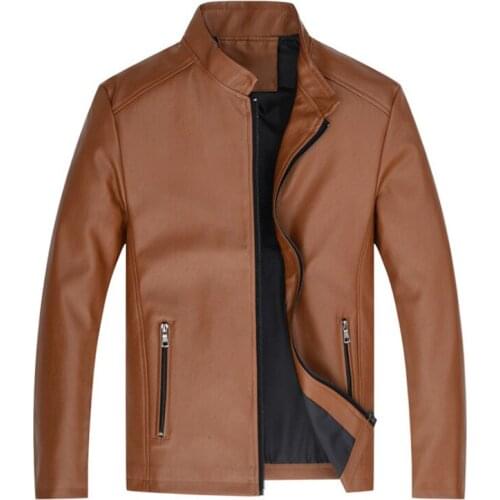 Support Dropshipping Leather Jacket Men Casual Stand Collar Motorcycle Leather Jacket Male Faux Leather Clothing High quality