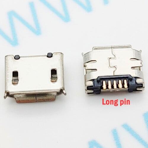 100Pcs Micro Usb Socket 5Pin Smd Pin Long Needle 5Pin Smd Copper Shell Data Port Charging Port Mini Usb Connector