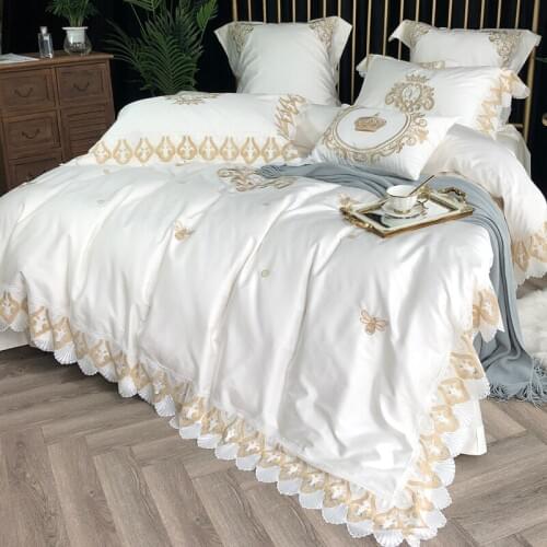 Luxury white 120S Egyptian cotton Embroidery Royal Bedding sets Queen King Wedding Duvet cover Bed sheet set Pillowcases 4/6pcs