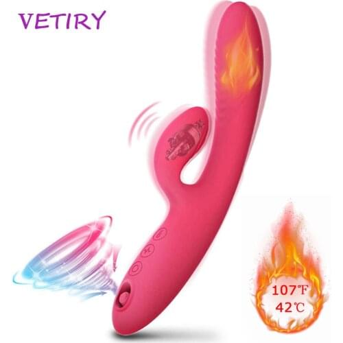 Rabbit Dildo Vibrator Heating Sucking Vibrator for Women G Spot Vagina Clitoris Stimulator Nipple Sucker Sex Toys 10 Speeds