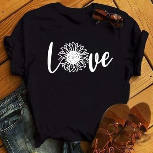 ZOGANK Love Heart Sunflowers Casual Women Black T-shirt Summer Short Sleeve Harajuku Female Tshirts New Graphic Girl Tops Tee