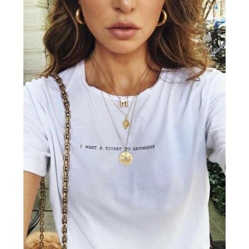 Kuakuayu HJN I WANT A TICKET TO ANYWHERE Letter Print Short Sleveve Shirt Tops Women Fasihon Summer Funny T-Shirt