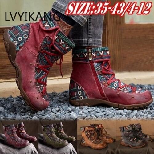 Womens Ladies Retro Bohemian Style Ankle Zip Short Boots Booties Casual Shoes Womens Winter Boots Botas mujer invierno 2020