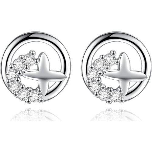 Silver Earring New Fashion shiny crystal star 925 sterling silver stud earrings for women wholesale jewelry gift Drop Shipping