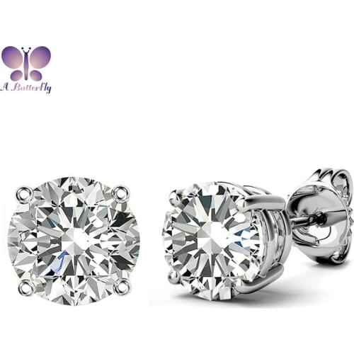 Fashion 925 Sterling Silver Round Cut SONA Stone Stud Earrings For Ladies Wedding Party Jewelry Gift