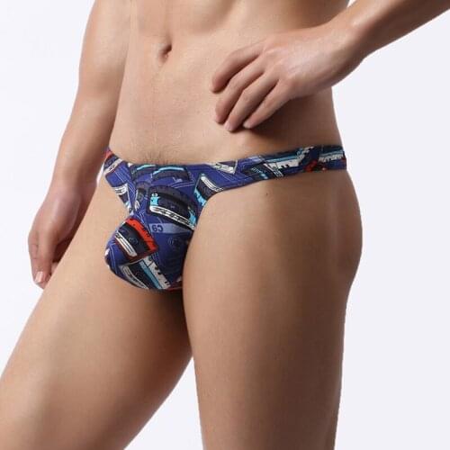 Mens Sexy Thongs G-string Jockstrap Printed Underwear Bikini Thongs Tanga Underpants Mini Panties Exotic T-back Underpants
