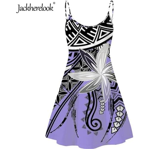 Jackherelook Purple Samoa Polynesian Tribal Floral Print Womens Backless Slip Dress Harajuku Clothes Ladies Sleeveless Dresses