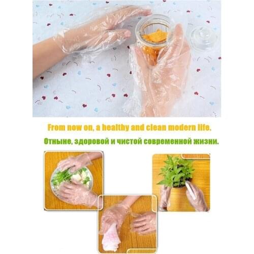100 PCS/pack Food Grade Plastic Transparent Disposable Gloves BBQ film gloves Cooking Kitchen Tools Dining Bar Accessories