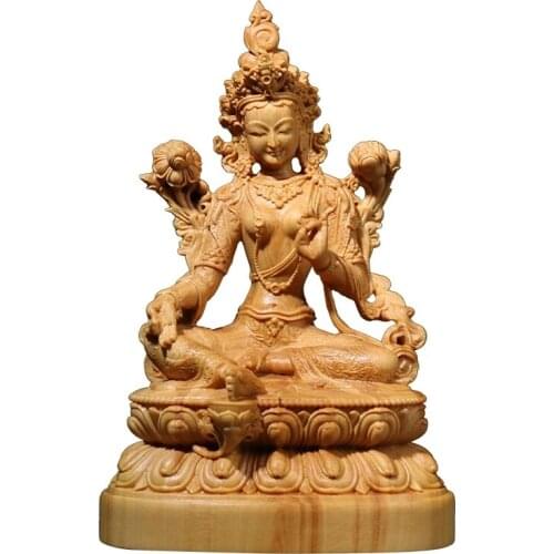 12CM Bodhisattva Buxus Wood Solid Carving Buddha Home Statue Accessories Tibetan Buddhism Guanyin Statues