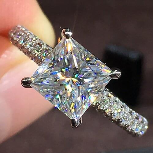 14K Au585 White Gold Women Ring Moissanite Diamonds 1 2 3 4 5 Carat Square Princess Wedding Party Engagement Anniversary Ring