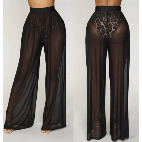 2019 Summer Sexy Hollow bikini cover Up Solid pants Women Solid Beach Mesh Sheer Pants Trousers