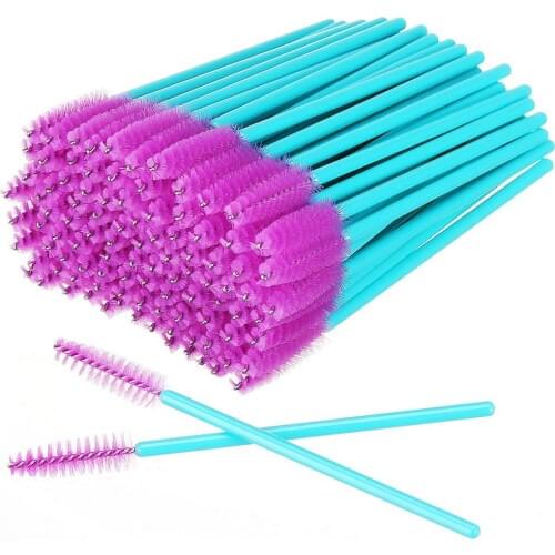 2021 New 300pcs Blue Handle Purple Brushes Top Quality Nylon Disposable Mascara Wands Lashes Makeup Brushes Eyelash Extension