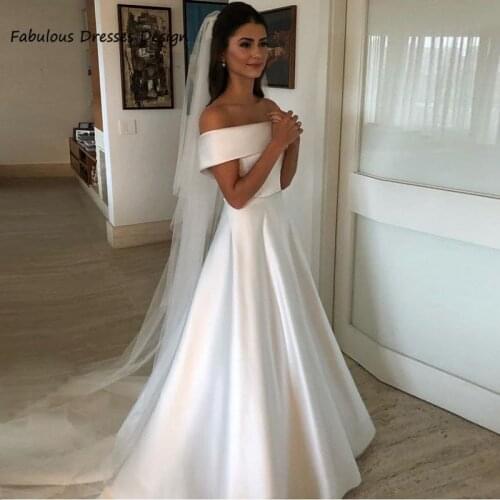 Off Shoulder A Line Wedding Dresses 2021 Boat Neck Backless Bowknot Sweep Train Bridal Gowns Elegant Plus Size Vestidos De Novia