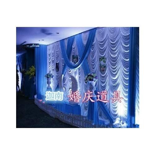 3M x 6M Water Fall Romantic Wedding Backdrop with royal blue swags wedding Decoration