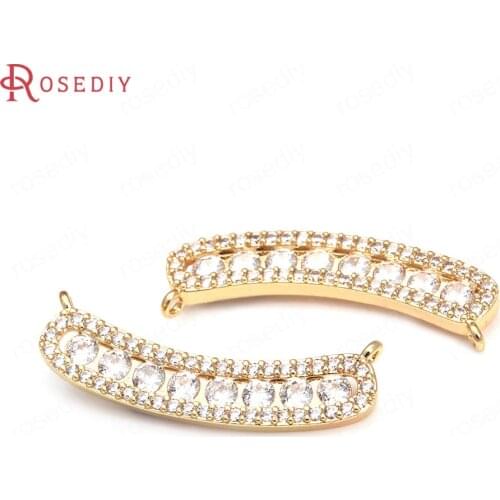 39996)6PCS 10x32MM 24K Champagne Gold Color Brass Zircon Curve Shape Connect Charms Pendants Jewelry Making Supplies Findings