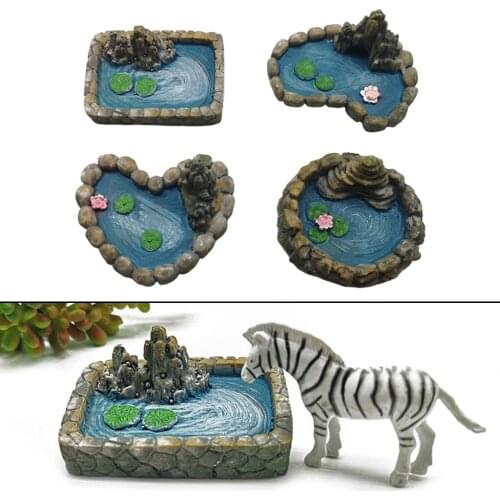 4 PiecesResin Craft Miniature Pond Fairy Garden Accessories Landscaping DIY Ornaments Dollhouse Lawn Decor
