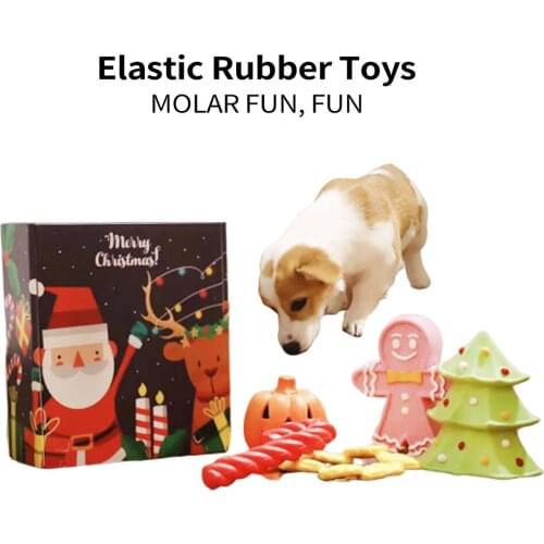 6PC Dog Christmas Toys Bite Resistant Rubber Toy Christmas Tree Gingerbread Man Shaped Pet Toy Birthday Present Box Supplies