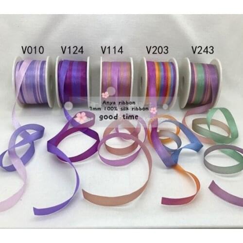 7mmX10m/card variegated colors of 100% pure silk embroidery ribbon thin taffeta high quality silk ribbon Anya Ribbon Handcraft