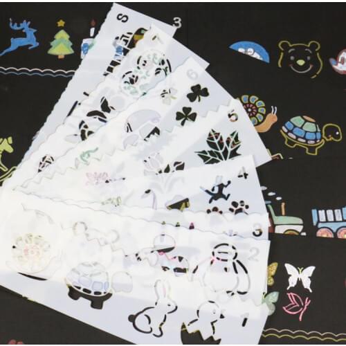 8pcs Multifunction Ruler Drawing Stamp DIY Photo Album Masking Spray Painted Template Scrapbooking Drawing Stencils Stamp 195mm