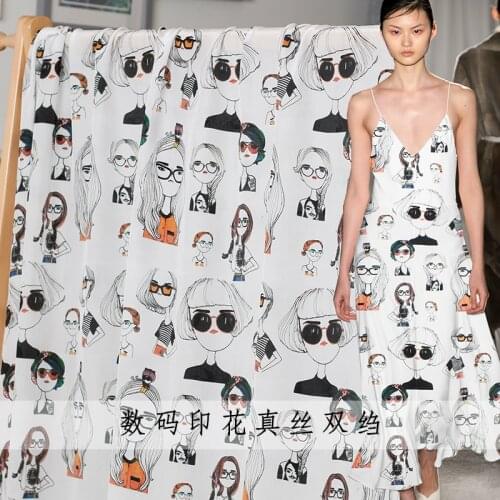 White waxberry 12momme White Girls Printed Crepe de Chine 100% Silk Materials Shirt Dress DIY clothes fabrics Freeshipping