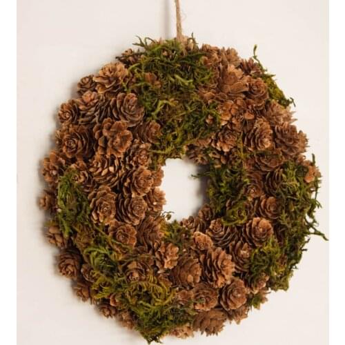 D9" Spring Wreath Rustic Home Decoration Moss Pine cone Candle Ring Festival Party Hanging OrnamentsTable Centerpiece
