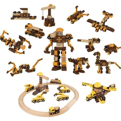 Wooden track Combination Robot DIY Track Engineering Train Set Magnetic Versatile Assembly car Building Block Children Toys