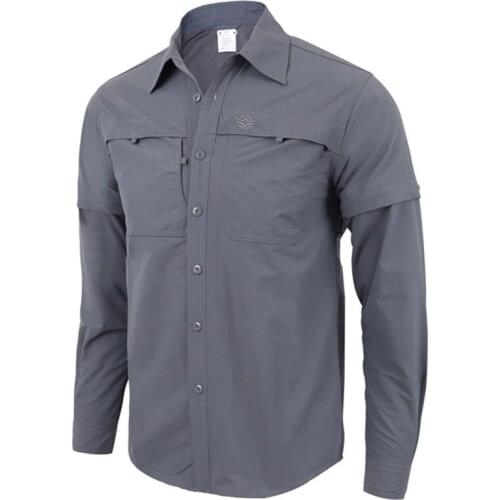 Mens Removable Hiking Hunting Shirts Spring Summer Outdoor Hiking Quick-Dry Detachable Sleeve Tactical Camping Fishing Shirts