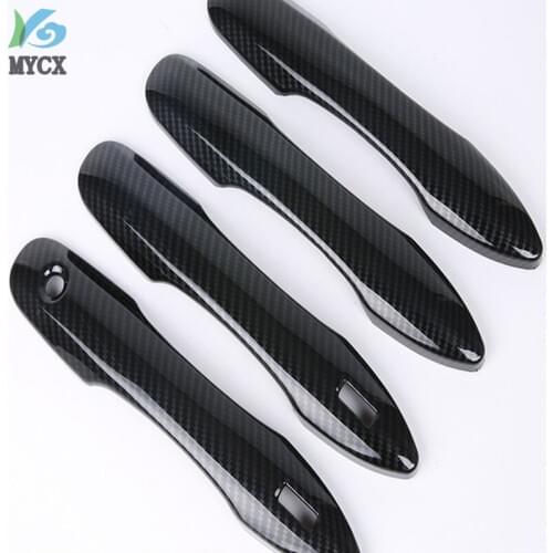 For Toyota Camry 2018-2019 Car Decoration Carbon Fiber Style Door Handle Cover With Smart Key Hole Catch Cap Trim Molding