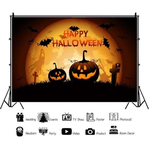 Halloween Cartoon Pumpkin Lantern Studio Portrait Photography Background Cloth Party Decors Photo Digital Backdrop Photocall