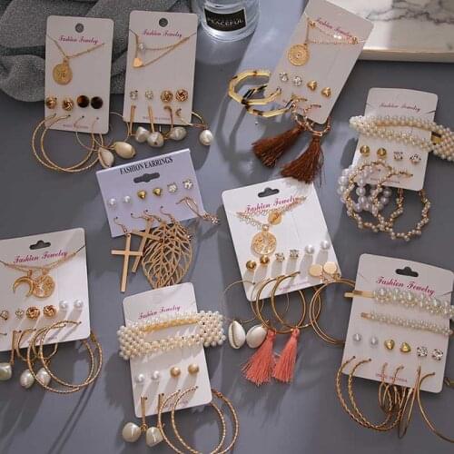 IFMIA 2020 Twist Big Pearl Earrings For Women Boho Brinco Flower Gold Dangle Earring Set Boucle D'Oreille Femme Fashion Jewelry