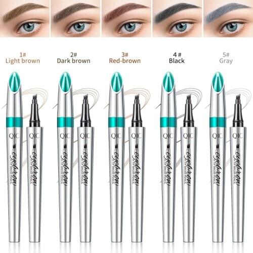 4 Points Eyebrow Tattoo Pen 5 Colors Liquid Brow Pencil Brown Microblading Ultra-Fine Eyebrow Pencil Waterproof Eyes Cosmetic