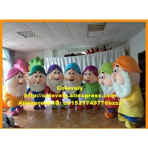 Vivid Pink Seven Dwarfs Sieben Zwerge Midget Nanus Snow White Mascot Costume With Big Globe Nose Long White Whiskers No.6615 FS