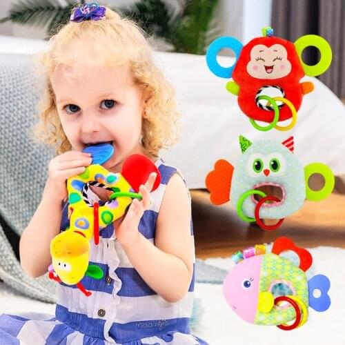 Baby Multi-function O Type Tooth Doll Infant Teether Rattles Plush Toys Newborn Rattles Toddler Soothing Dolls